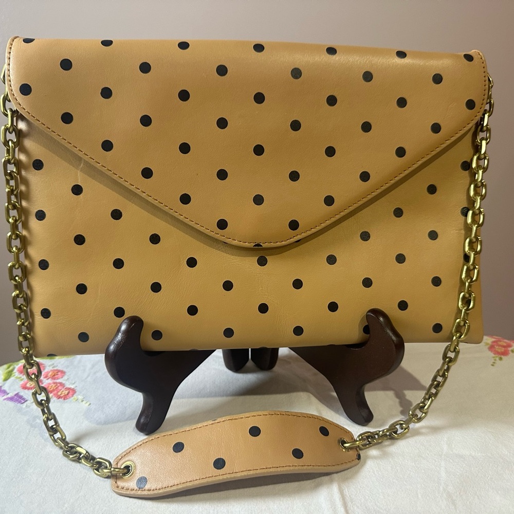 J. Crew Tan and Black Polka Dot Shoulder Bag